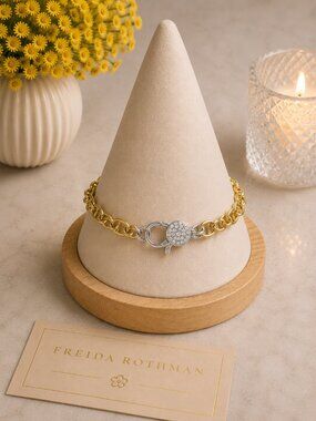 Freida Rothman Two-Tone Pave Mariner Link Bracelet 7" NEW $129 MSRP